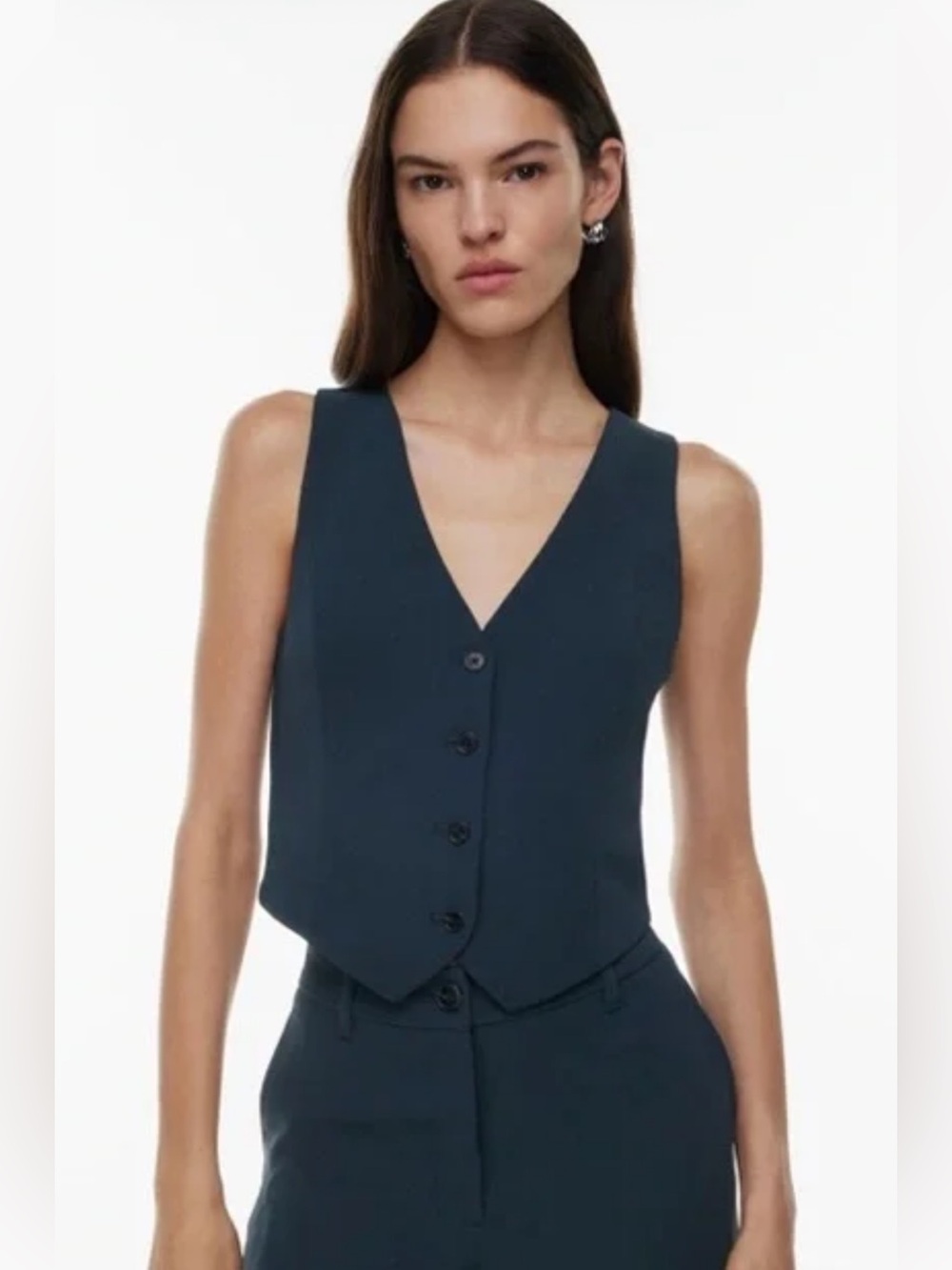 Aritzia Pesci Wilfred Dark Blue Tailored Button Vest size 8